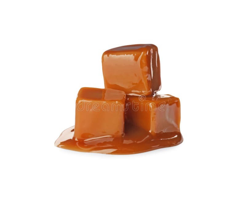 Caramel Candies with Topping on White Background Stock Image Image of