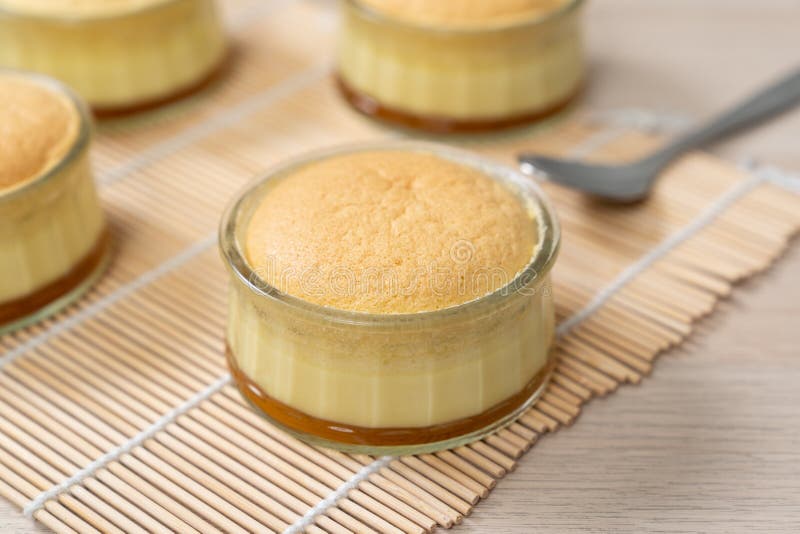 Caramel Custard Pudding Cake in Glass Bowl Stock Photo Image of sugar