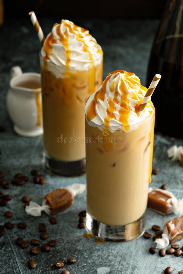 Caramel Iced Latte with Whipped Cream Stock Image Image of frappe