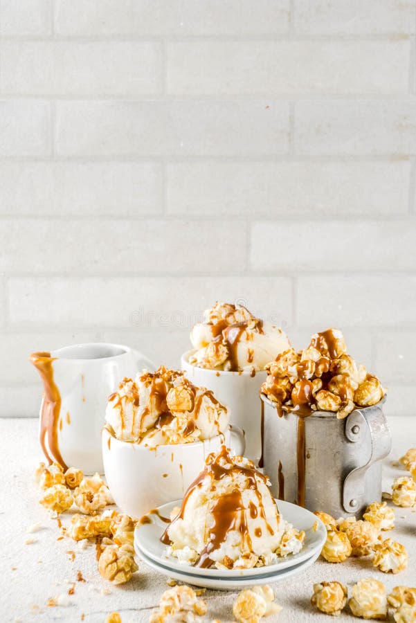 Caramel pop corn ice cream stock photo. Image of cream 148130192