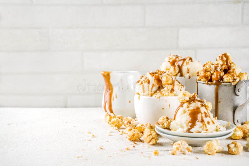 Caramel pop corn ice cream stock image. Image of shop 148130205