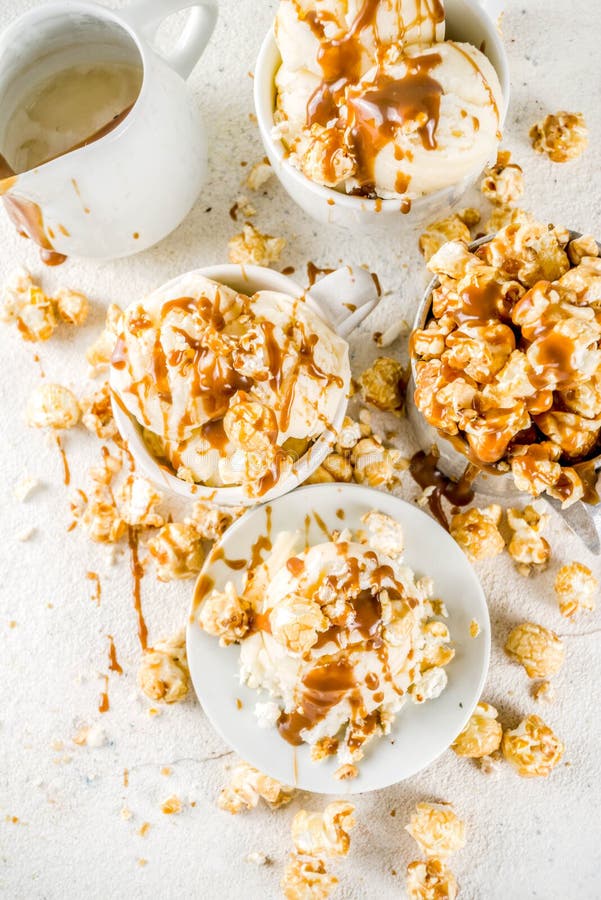 Caramel pop corn ice cream stock image. Image of dessert 148130455
