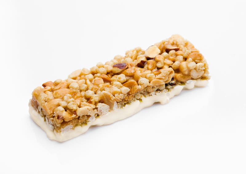 Caramel protein cereal energy bar with nuts royalty free stock photo Caramel protein cereal energy bar with nuts royalty free stock photo