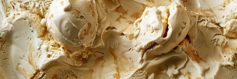 Caramel swirl ice cream texture, background banner. Panoramic web header. Wide screen wallpaper. AI generated. Caramel swirl ice cream texture, background banner. Panoramic web header. Wide screen wallpaper. AI generated