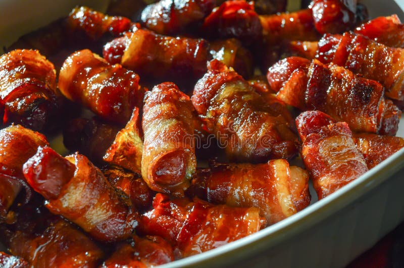 Caramelized Bacon Wrapped Mini Sausages Stock Image Image of paleo