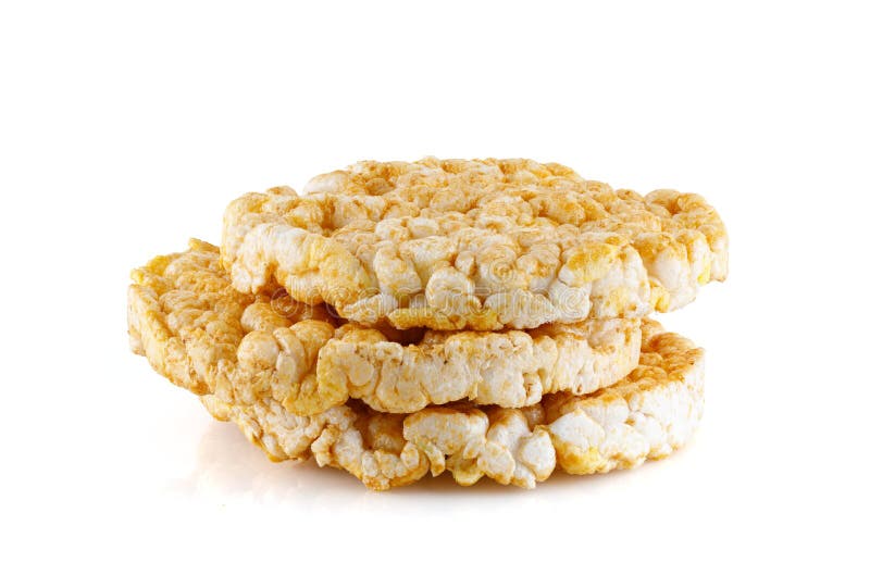 Caramelized Corn Cakes. Puffed Whole Grain Crispbread Isolated on White