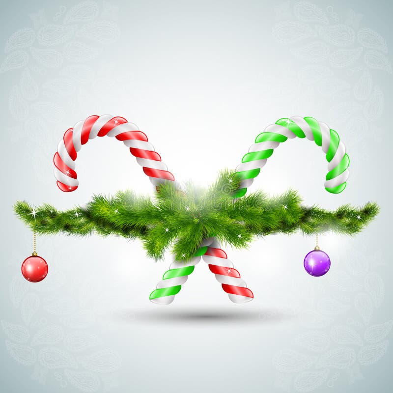 Caramelo de la Feliz Navidad con las ramas del abeto ilustración del vector