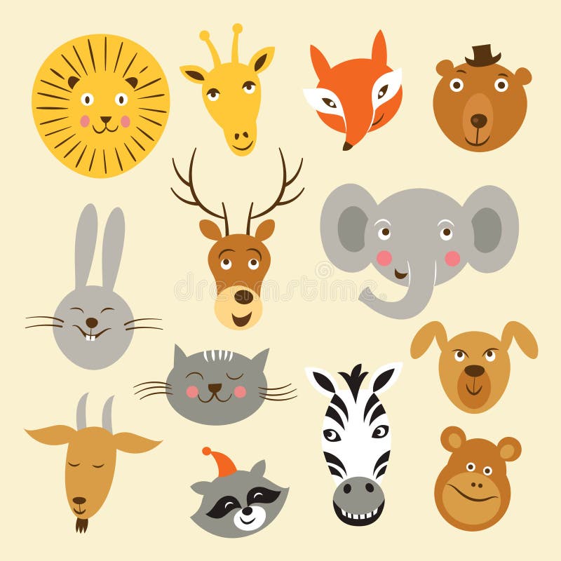 Rostos de animais ilustração royalty free