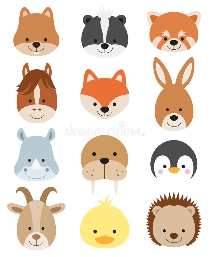 Conjunto de Rostos de Animais ilustração do vetor