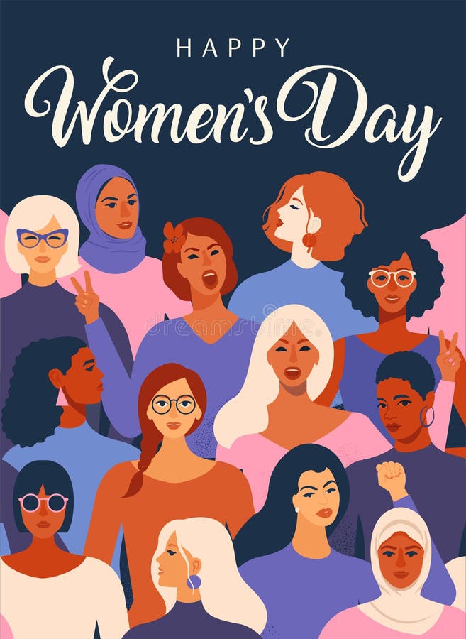Caras diversas femeninas de diverso cartel de la pertenencia étnica Modelo del movimiento de la capacitación de las mujeres Gráfi