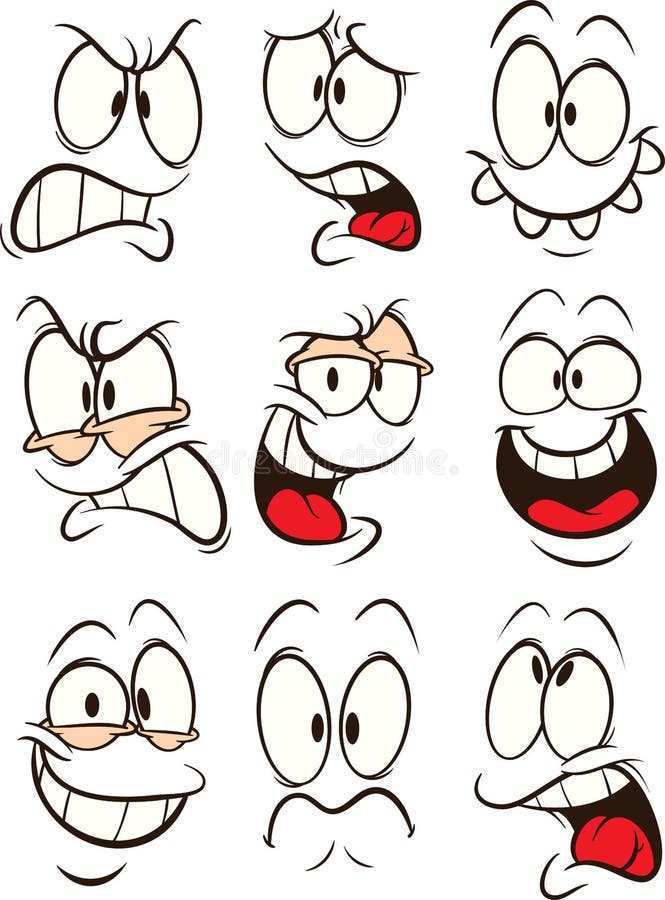 Caras divertidas de la historieta con diversas expresiones