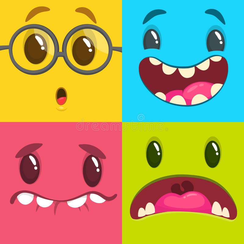 Caras do monstro dos desenhos animados ajustadas Grupo do vetor de quatro caras do monstro de Dia das Bruxas ilustração do vetor Caras do monstro dos desenhos animados ajustadas Grupo do vetor de quatro caras do monstro de Dia das Bruxas ilustração do vetor