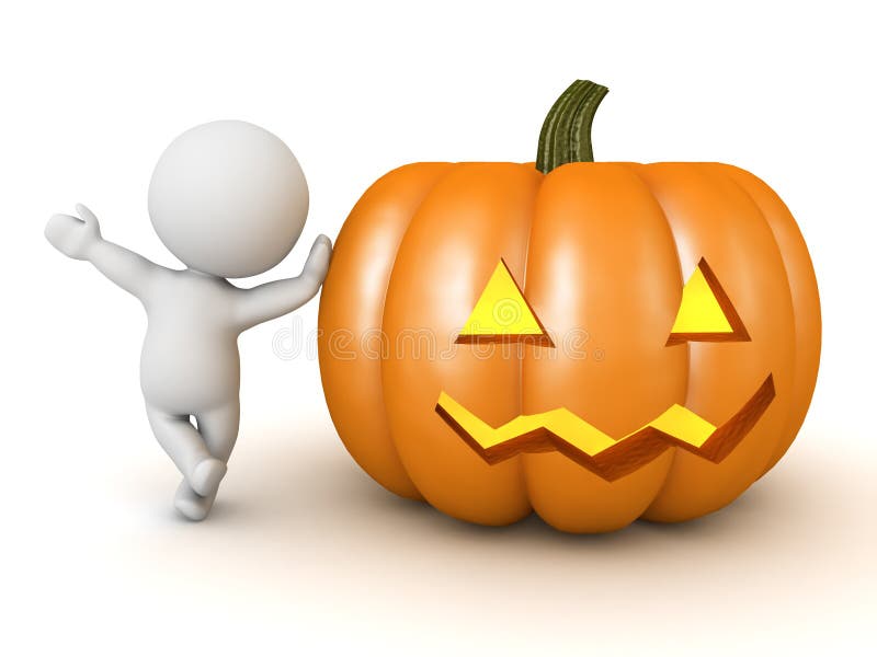 Carattere 3D appoggiato alla presa di zucca o alla lanterna illustrazione di stock