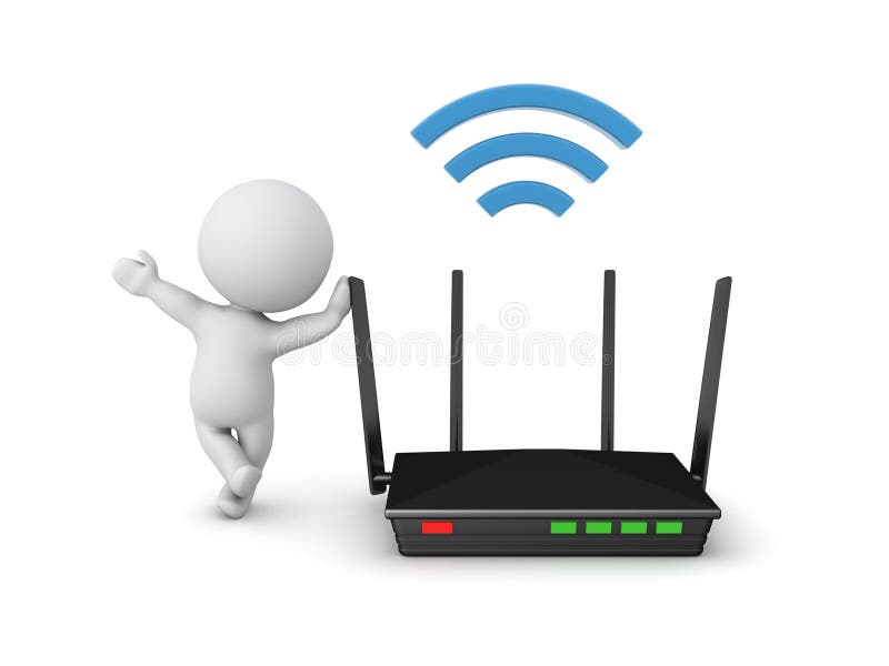 Carattere 3D inclinato sul router con segnale wifi royalty illustrazione gratis
