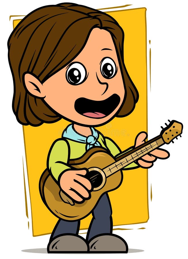 Carattere della ragazza del fumetto con la chitarra acustica di legno illustrazione vettoriale Carattere della ragazza del fumetto con la chitarra acustica di legno illustrazione vettoriale