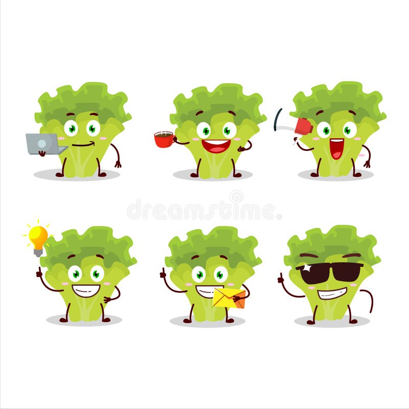 Carattere di vignetta di lattuga con vari tipi di emoticon da lavoro royalty illustrazione gratis
