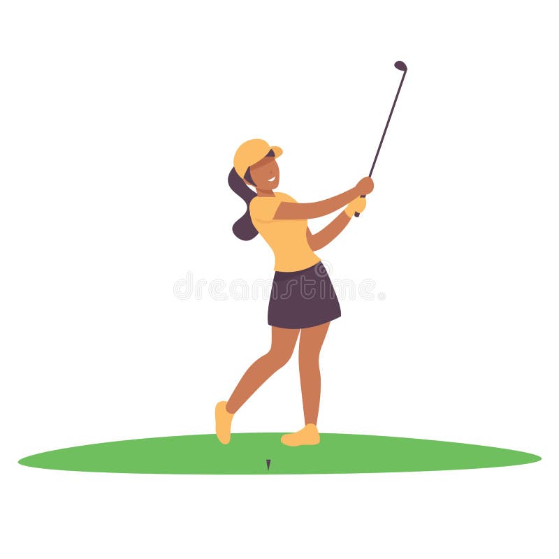 Carattere felice della donna che maneggia il gioco di golf illustrazione vettoriale Carattere felice della donna che maneggia il gioco di golf illustrazione vettoriale