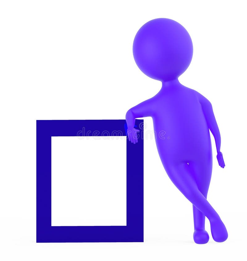 Carattere viola 3d appoggiato su una scheda frame illustrazione vettoriale