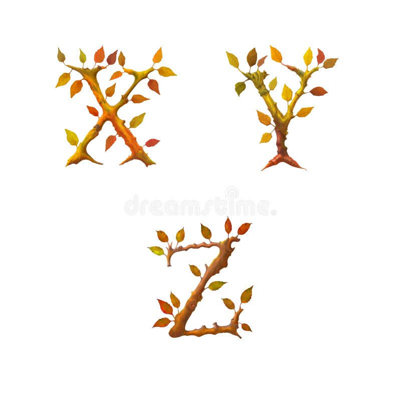 Caratteri alfabetici stilizzati a foglia d'autunno xz
