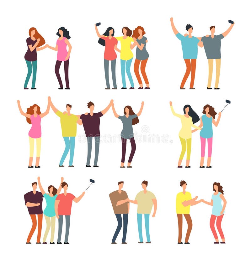 Neighbors men and women characters. Friends groups. Good neighborhood vector cartoon friendly people set. People man and woman character together illustration. Neighbors men and women characters. Friends groups. Good neighborhood vector cartoon friendly people set. People man and woman character together illustration