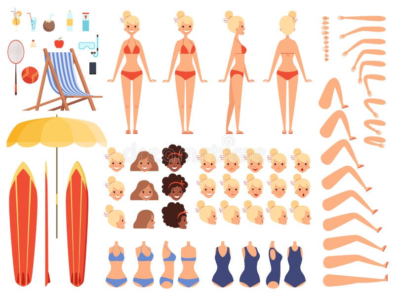 Caratteri di estate Affronta l'ombrello umano femminile del cocktail di chaise longue di vacanza dei turisti del costume da bagno illustrazione vettoriale Caratteri di estate Affronta l'ombrello umano femminile del cocktail di chaise longue di vacanza dei turisti del costume da bagno illustrazione vettoriale