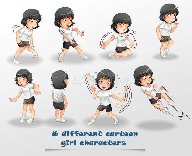 8 caratteri differenti della ragazza del fumetto illustrazione vettoriale 8 caratteri differenti della ragazza del fumetto illustrazione vettoriale
