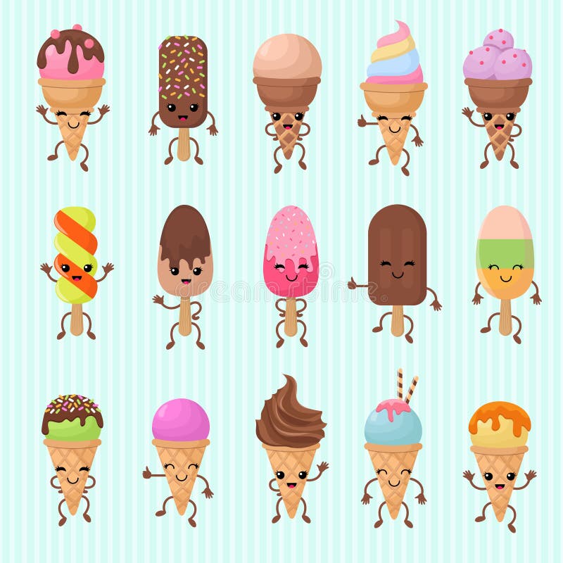Caratteri divertenti di vettore del gelato con i fronti sorridenti felici illustrazione vettoriale Caratteri divertenti di vettore del gelato con i fronti sorridenti felici illustrazione vettoriale
