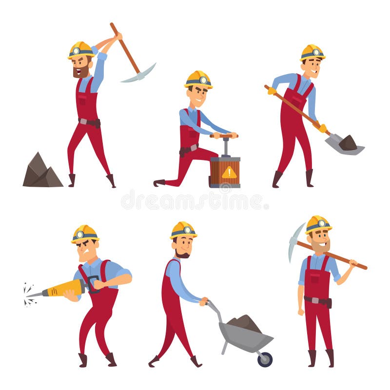 Caratteri messi dei minatori Personaggi dei cartoni animati illustrazione vettoriale Caratteri messi dei minatori Personaggi dei cartoni animati illustrazione vettoriale