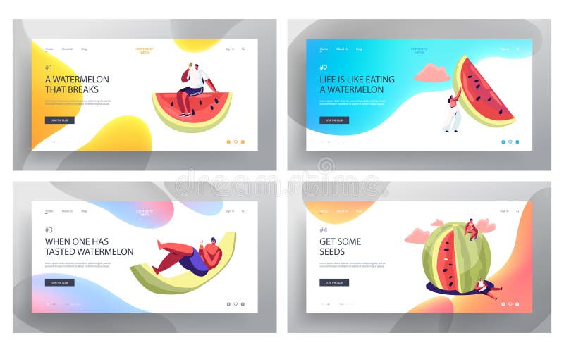 Caratteri minuscoli con Huge Watermelon Website Landing Page Set, svago di estate di Friends Company, partito della spiaggia, vac illustrazione di stock Caratteri minuscoli con Huge Watermelon Website Landing Page Set, svago di estate di Friends Company, partito della spiaggia, vac illustrazione di stock