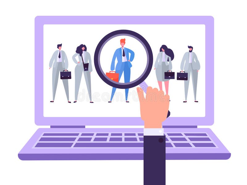 Caratteri online della gestione di assunzione, candidato di lavoro Risorse umane che cercano la mano di individualità con la lent royalty illustrazione gratis Caratteri online della gestione di assunzione, candidato di lavoro Risorse umane che cercano la mano di individualità con la lent royalty illustrazione gratis