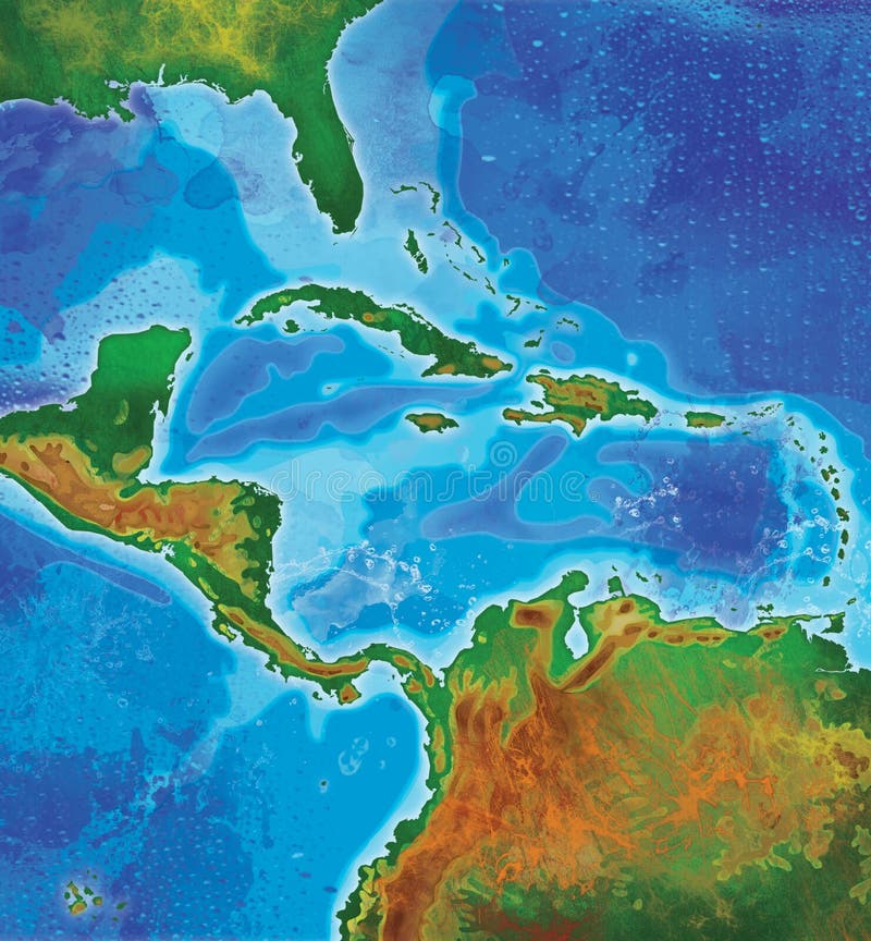 Caraïbische de eilandenkaart van de kleur