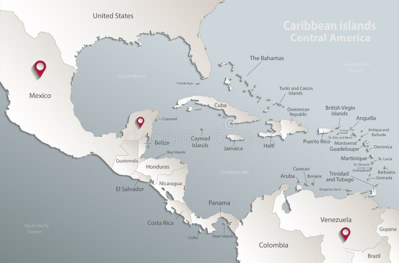 Caraïbische van de de kaartkaart van eilandenmidden-amerika blauwe witte 3D