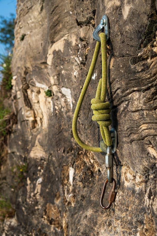 Rock Climbing Rope with Hooks Stock Photo - Image of rock, focus: 248783004