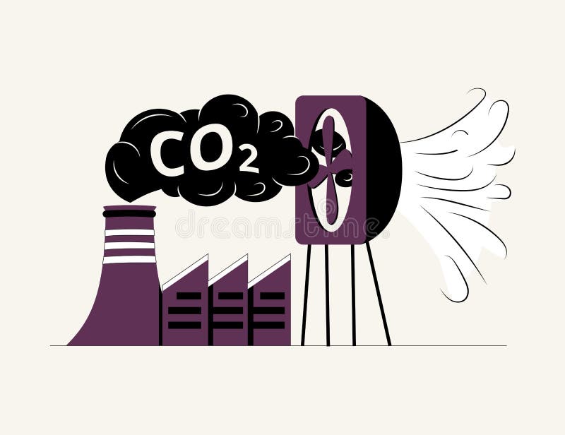 Carbon Capture Technology net CO2 footprint development strategy. Vector illustration with metaphor catching butterflies royalty free illustration