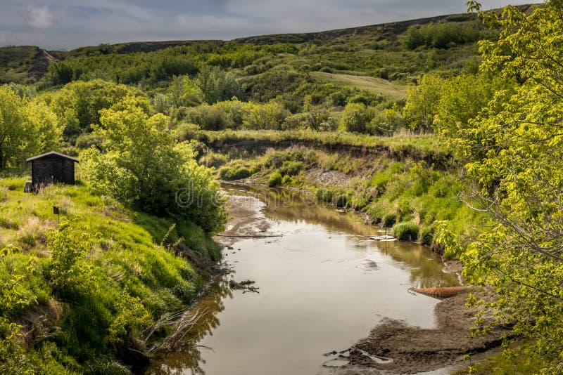 Carbon Creek Flows through the Town Carbon Alberta Canada Stock Photo