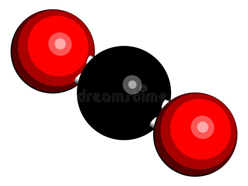 Carbon Dioxide CO2 Molecule. Greenhouse Gas. 3D Rendering. Atoms are