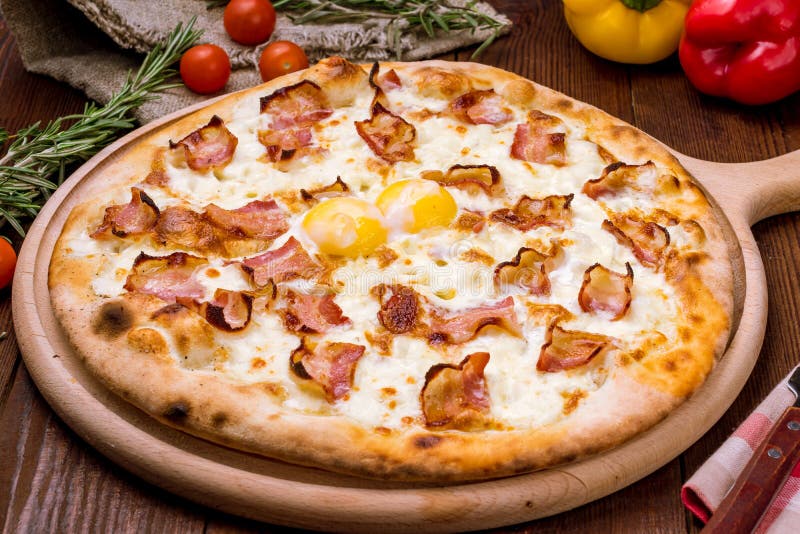 Carbonara Pizza stock photo. Image of italian, nobody 13673966