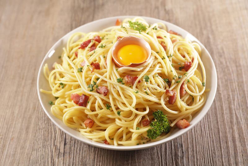 Carbonara Spaghetti with Egg, Cheese Stock Photo Image of dinner