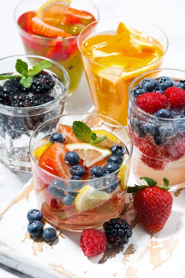 Carbonated Drinks with Berries and Fruits, Vertical Stock Image Image