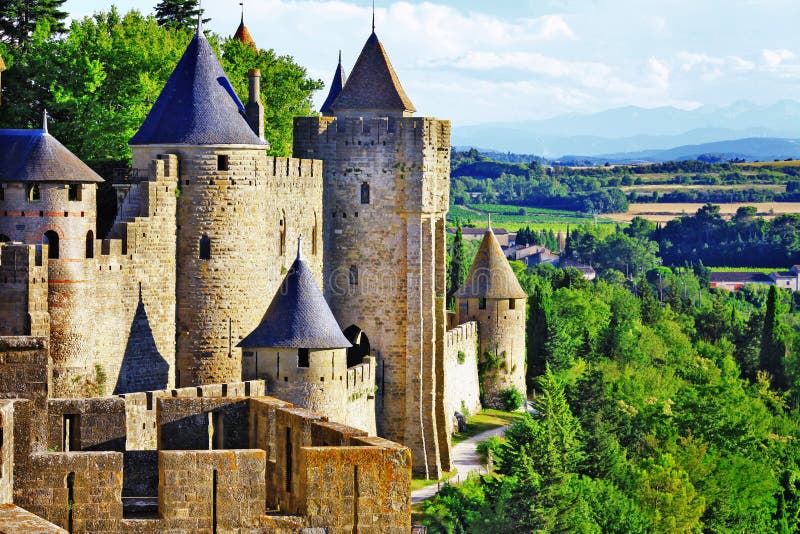 Aerial Top View Of Carcassonne Medieval City And Fortress Castle From Above,  Sourthern France Stock Photo, Picture and Royalty Free Image. Image  81282595.