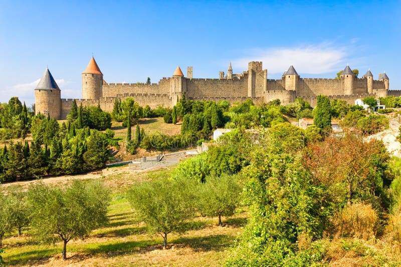 Aerial Top View Of Carcassonne Medieval City And Fortress Castle From Above,  Sourthern France Stock Photo, Picture and Royalty Free Image. Image  81282598.