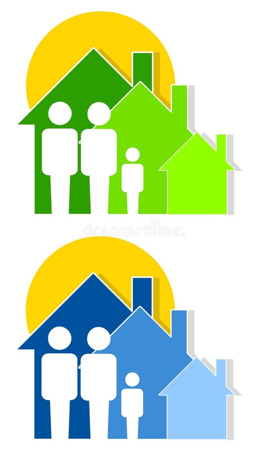 An illustration featuring family silhouettes with houses and sun to represent social services, family housing, shelters, and related themes. An illustration featuring family silhouettes with houses and sun to represent social services, family housing, shelters, and related themes