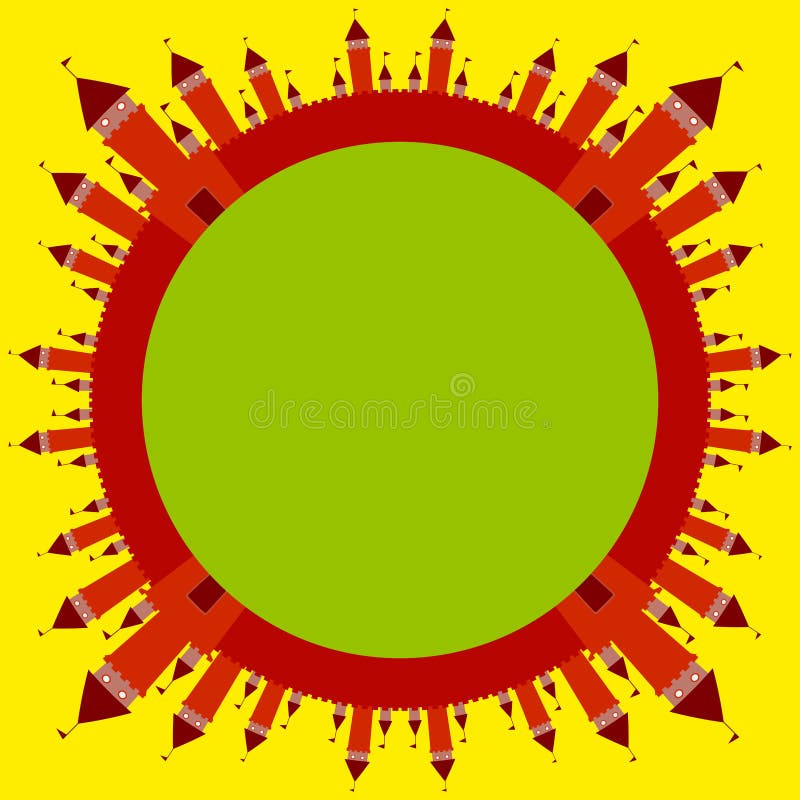 Card banner design round frame wreath for text With Castle princess, fairytale yellow green background. Vector stock illustration Card banner design round frame wreath for text With Castle princess, fairytale yellow green background. Vector stock illustration