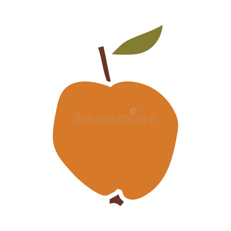 Cartoon Apple with Leaf in Flat Style Isolated on White Background