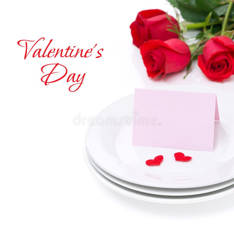 Card for congratulation on a plate and roses for Valentine s Day