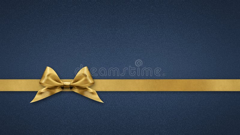 Card de întâmpinare cu cadou necompletat cu bandă panglică lucioasă aurie, izolată pe fundalul albastru și pe șablonul spațiu de c stock images