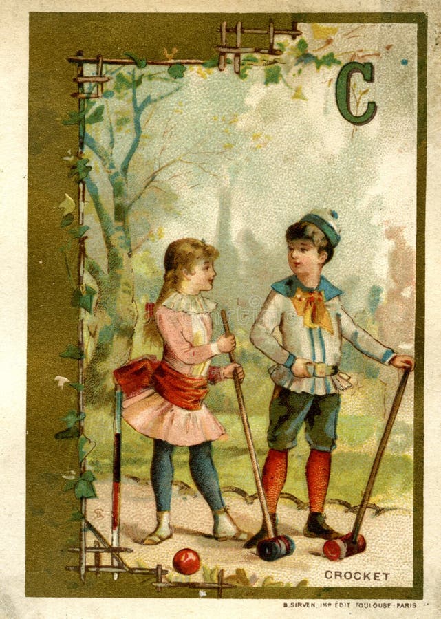 [Card Depicting Two Children Playing Croquet] Picture. Image 222374739