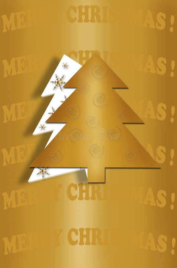 Card Design with Christmas Tree on Gold Background Stock Illustration