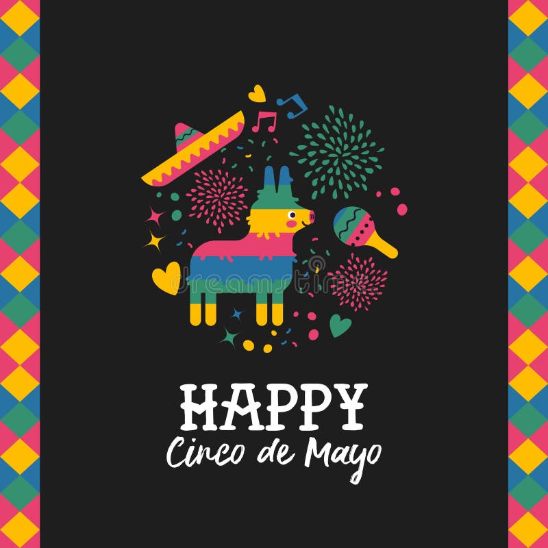 Card fericit cinco de mayo drăguț mexican pinata stock illustration