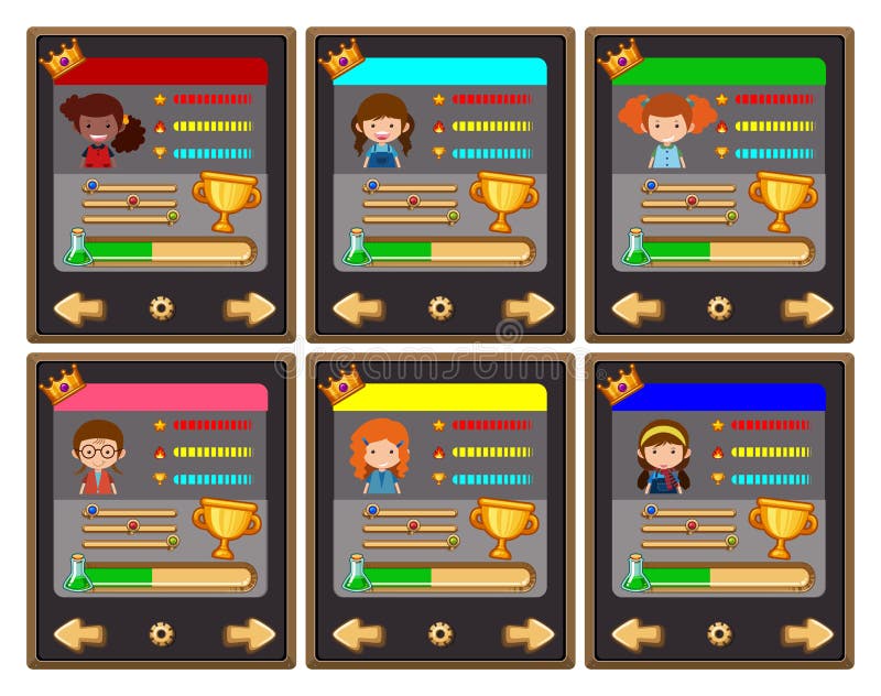 Card game template with characters and buttons stock illustration